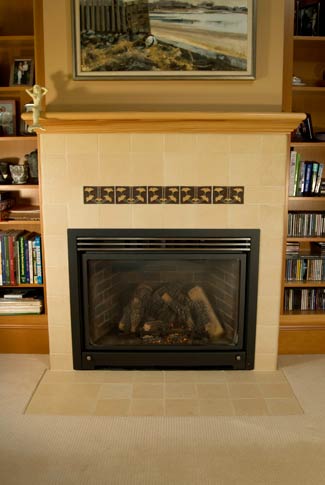 fireplace with flower motif